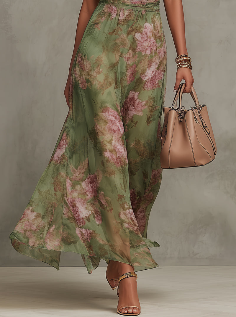 Livia™ | Elegant Floral Maxi Dress with Halter Neckline