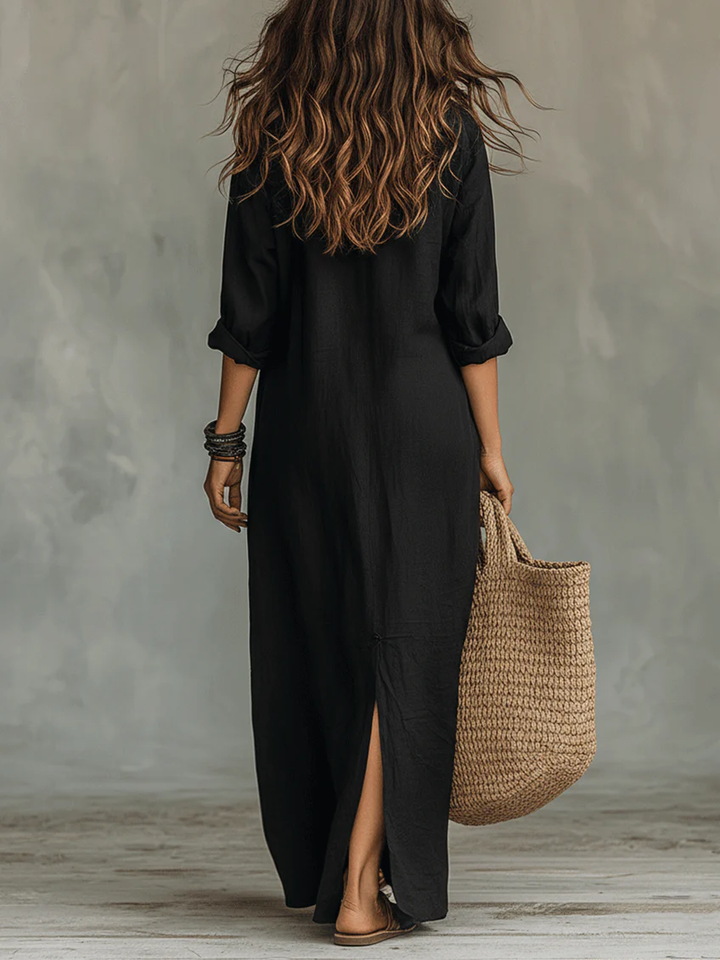 Soline | Long Dress with Buttons and Comfortable V Neckline