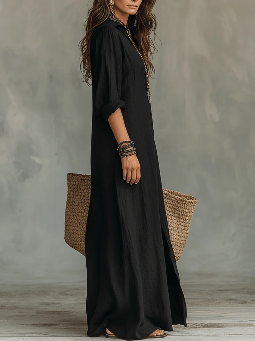 Soline | Long Dress with Buttons and Comfortable V Neckline