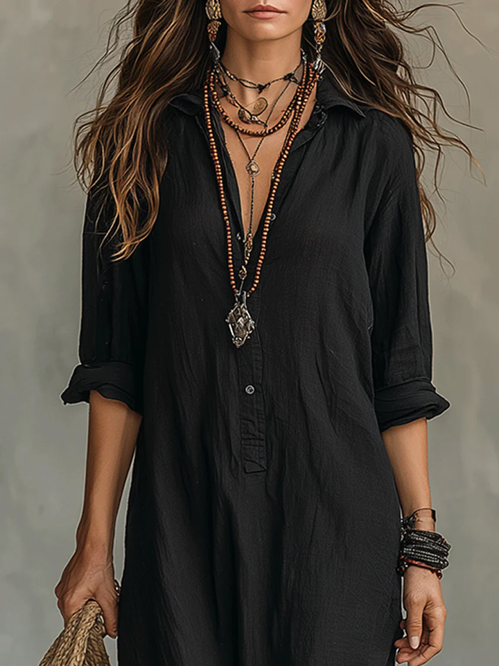 Soline | Long Dress with Buttons and Comfortable V Neckline