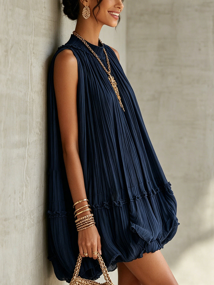 Melissa | Puff Sleeve Midi Dress in Midnight Blue