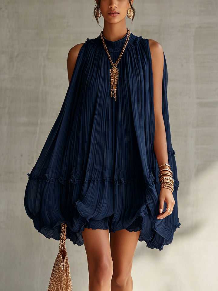 Melissa | Puff Sleeve Midi Dress in Midnight Blue