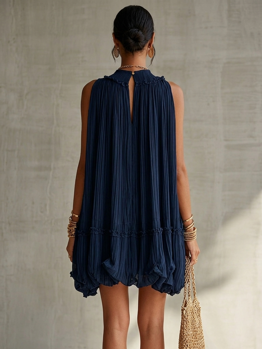 Melissa | Puff Sleeve Midi Dress in Midnight Blue