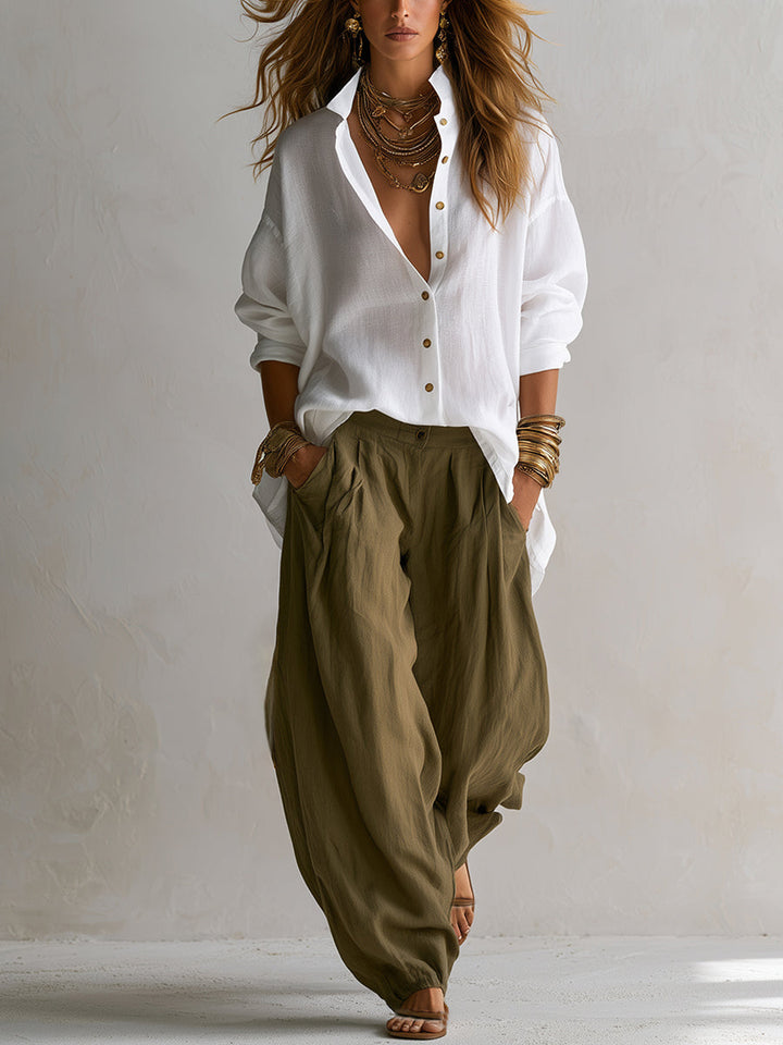 Relaxed Outfit Featuring a Shirt and Balloon Pants