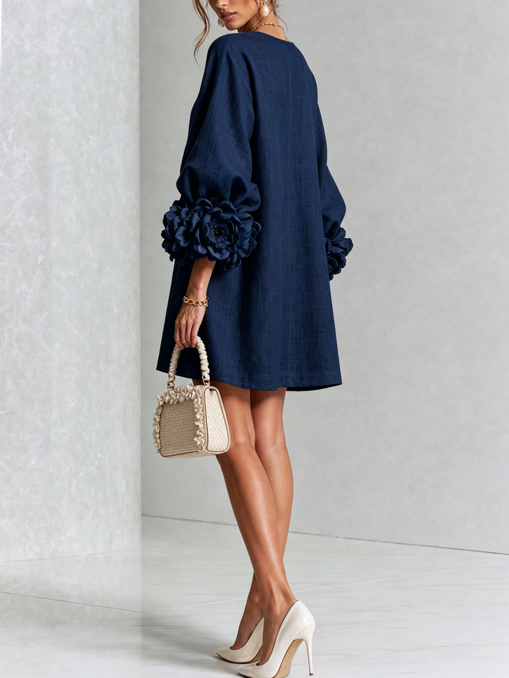 Marina | Linen Blend Mini Dress with Pink Cuffs