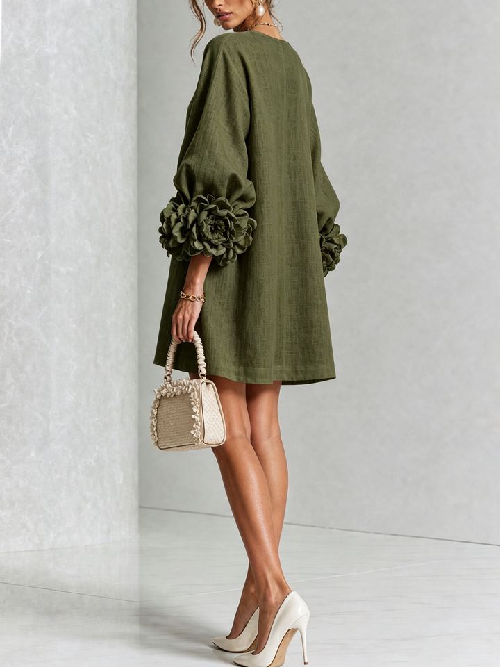 Gaia | Linen Blend Mini Dress with Pink Cuffs
