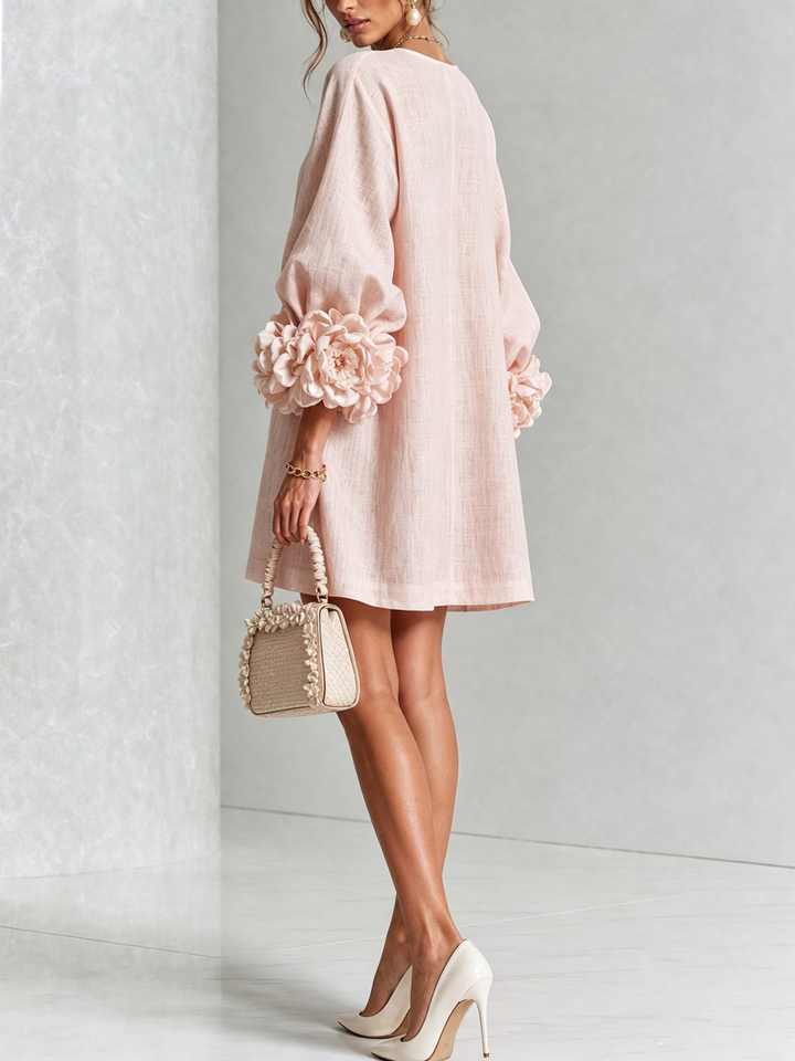 Noemi | Pink Cuffed Mini Dress in Linen Blend