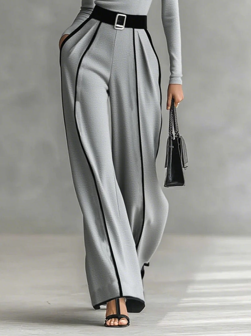 Chic Two-Piece Ensemble Featuring Stand-Up Collar and Wide-Leg Trousers