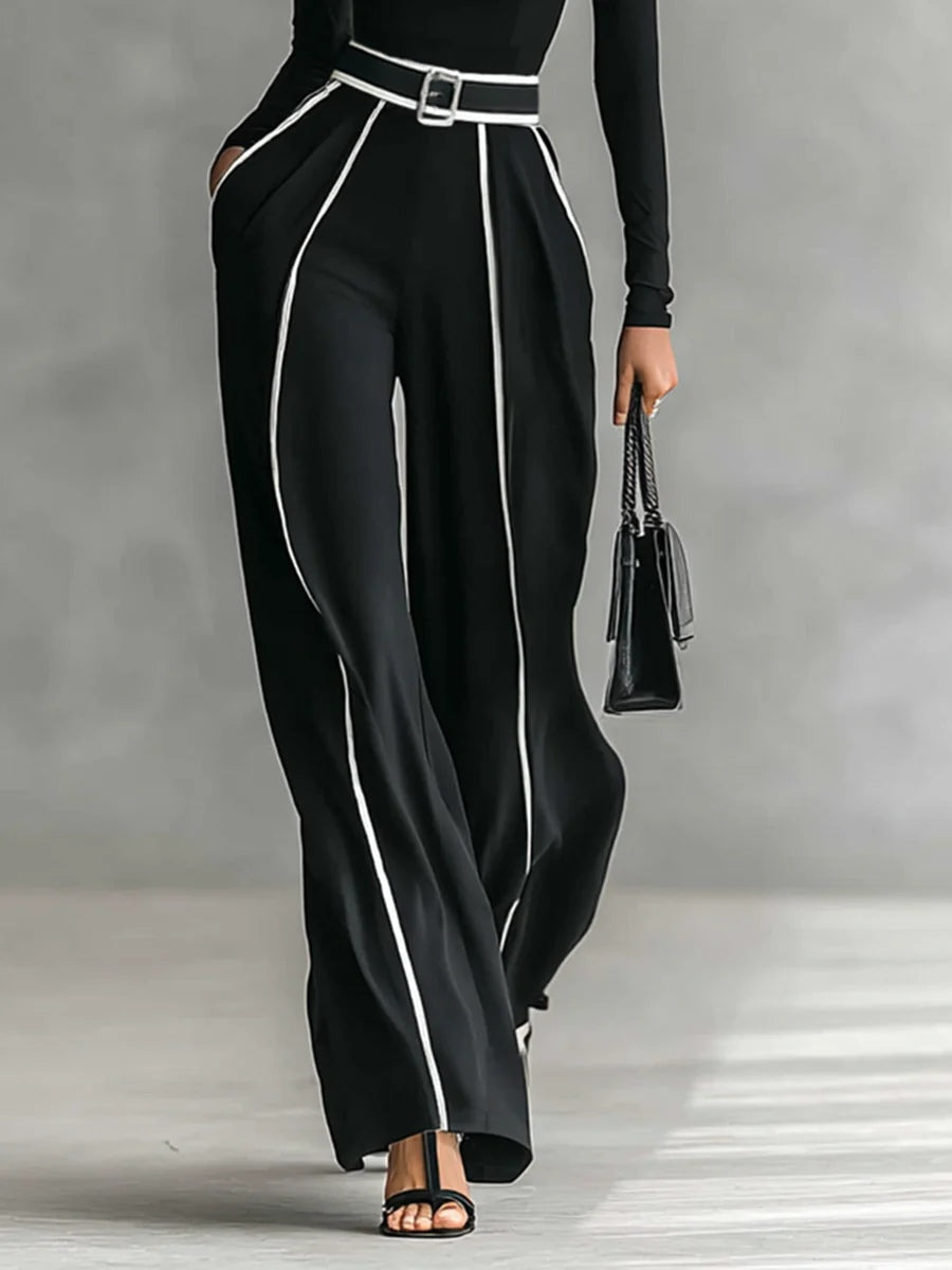 Chic Two-Piece Ensemble Featuring Stand-Up Collar and Wide-Leg Trousers