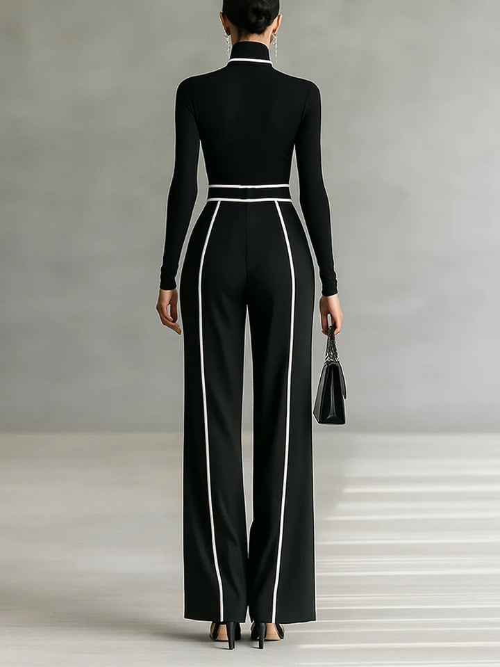High-Collared Black Set with Contrasting Trim