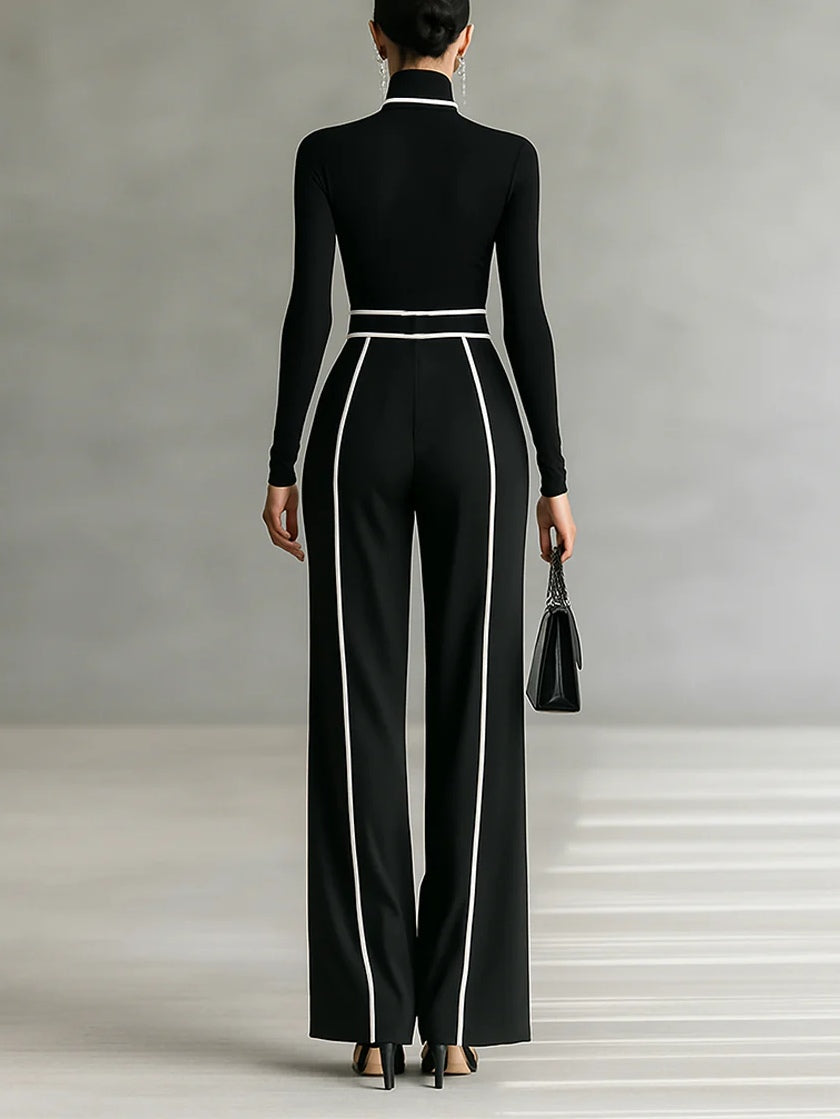 Chic Two-Piece Ensemble Featuring Stand-Up Collar and Wide-Leg Trousers