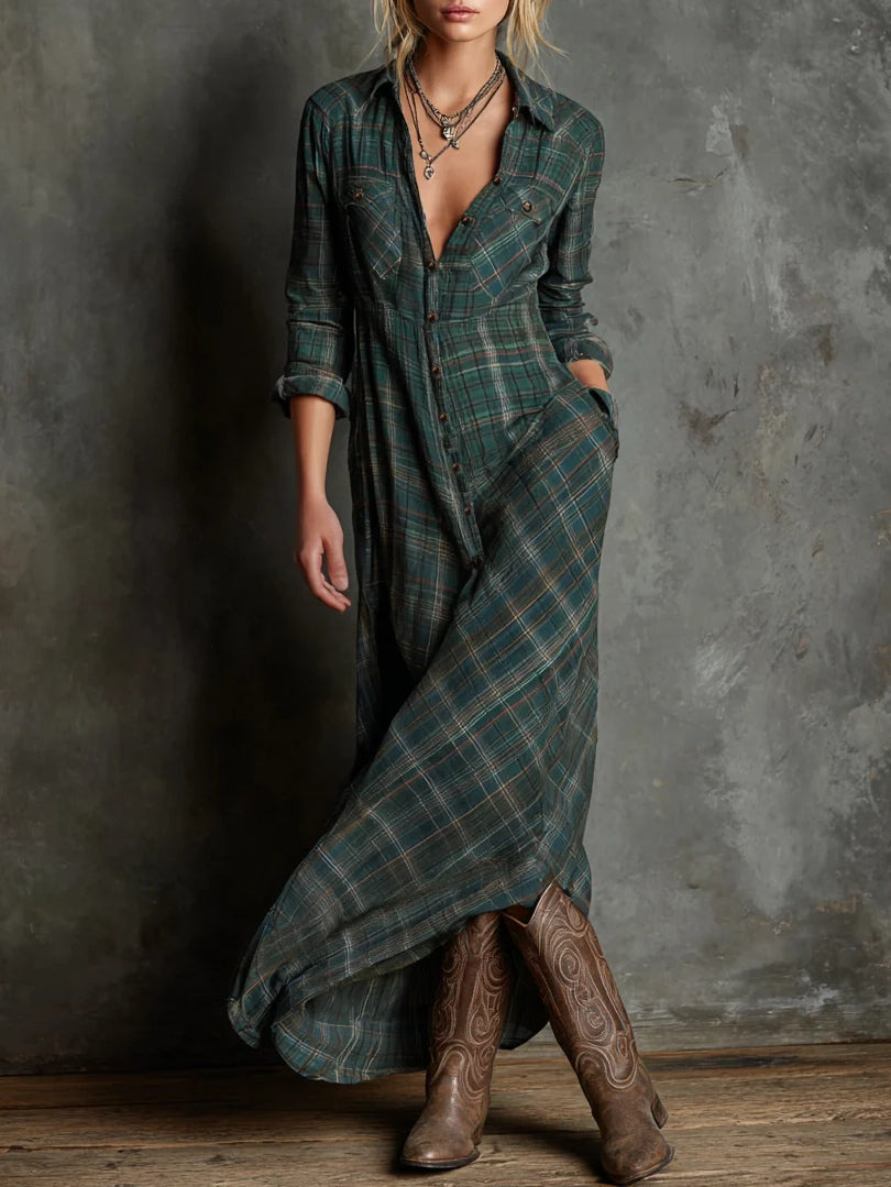 Floriána | Plaid Maxi Shirt Dress