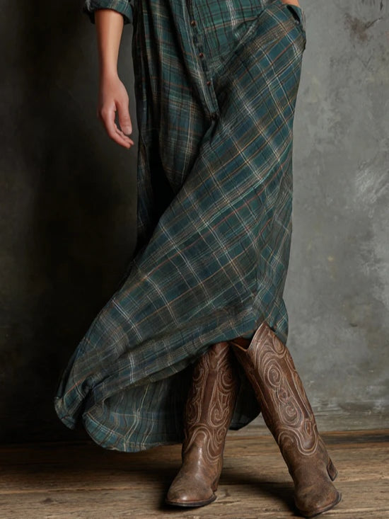 Floriána | Plaid Maxi Shirt Dress