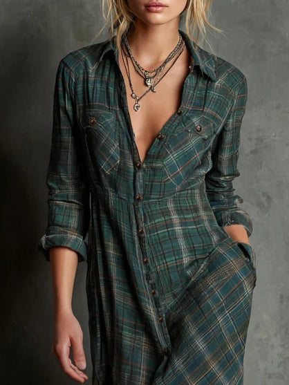 Ernestína | Plaid Maxi Shirt Dress