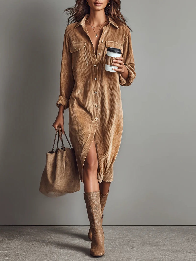 Drahomíla | Midi Dress with Button Closure and Chest Pockets