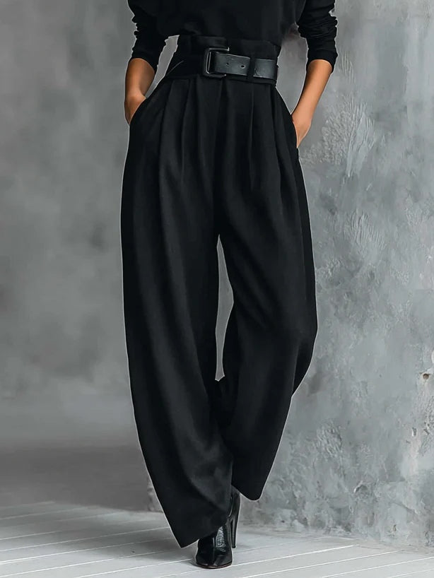 Black Roll Neck Top and Straight-Leg Trouser Set