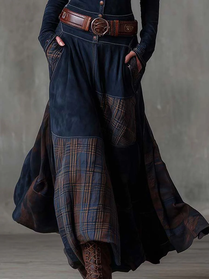 Živa | Belted Maxi Dress with Checkered Panels