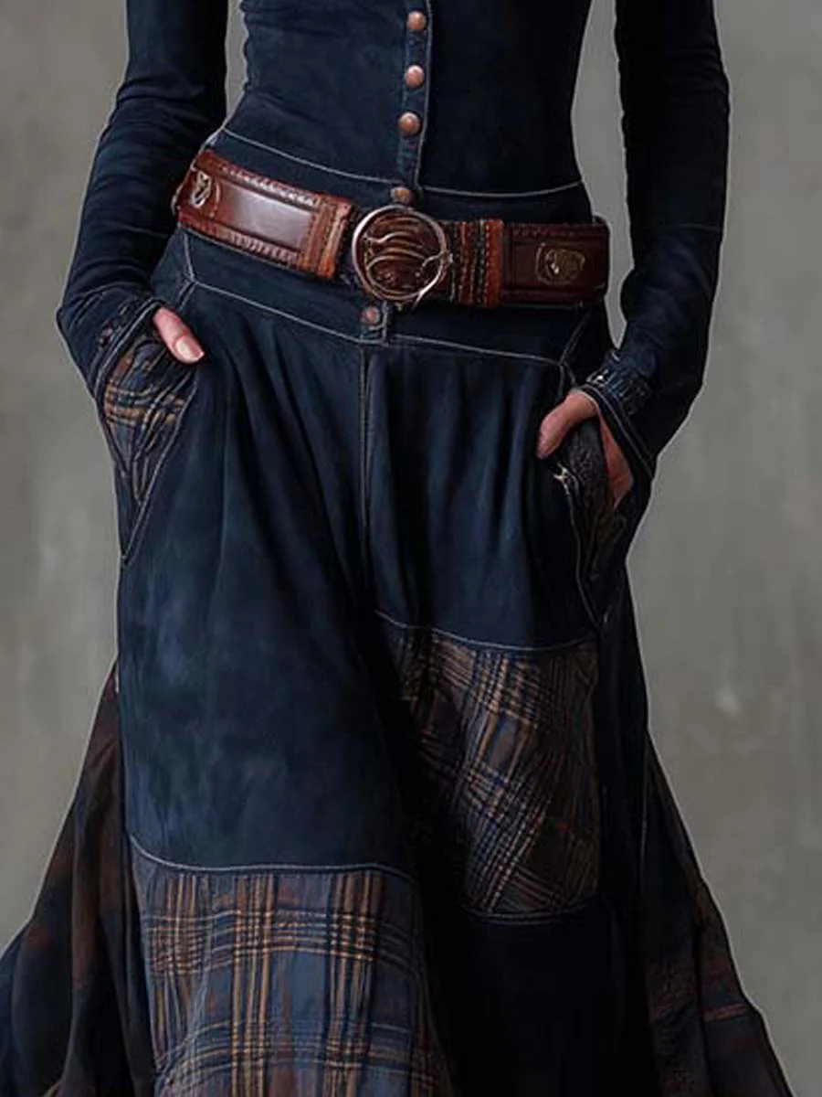 Živa | Belted Maxi Dress with Checkered Panels