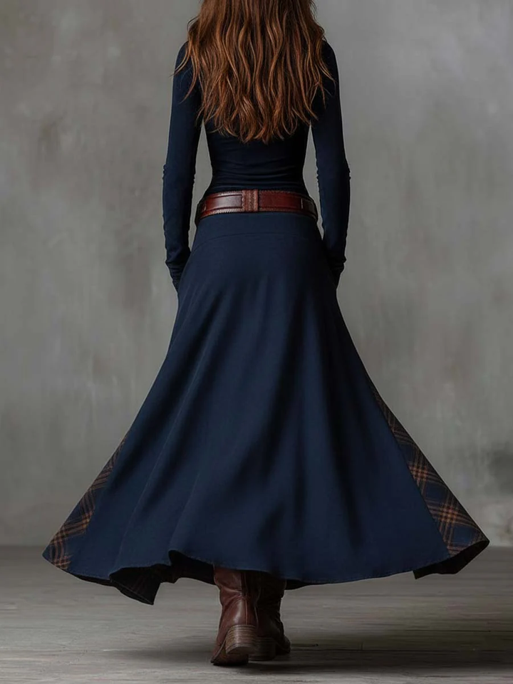 Živa | Belted Maxi Dress with Checkered Panels