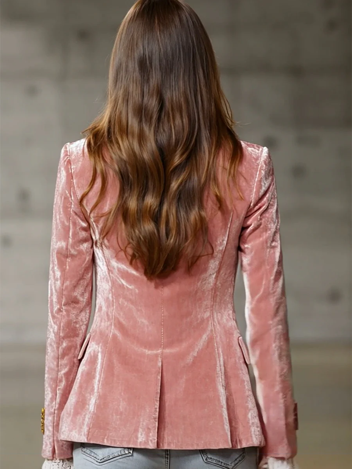 Vintage Pink Velvet Blazer with Gold Buttons