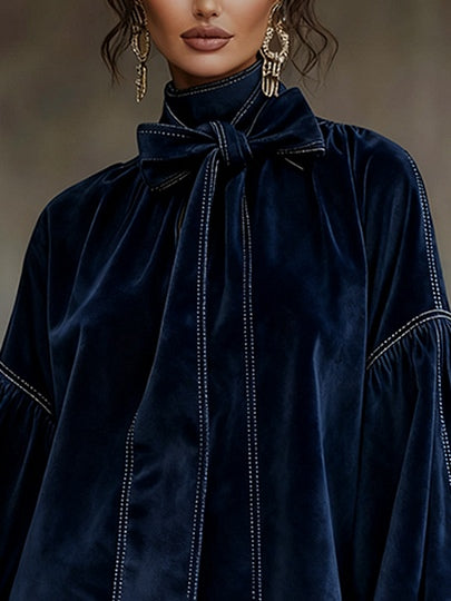Rozina | Bow-Neck Mini Dress with Balloon Sleeves