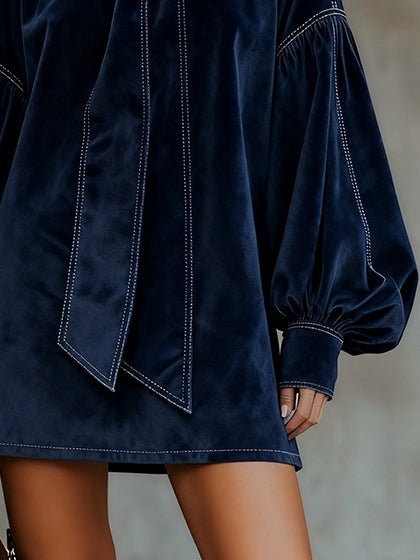Rozina | Bow-Neck Mini Dress with Balloon Sleeves