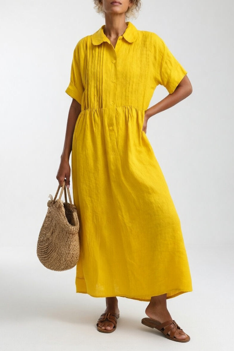 Klaudia | Relaxed Fit Linen-Cotton Shirt Dress