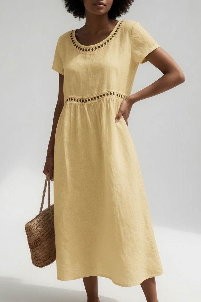 Ľudovíta | Lightweight Linen-Cotton Midi Dress with Embroidery