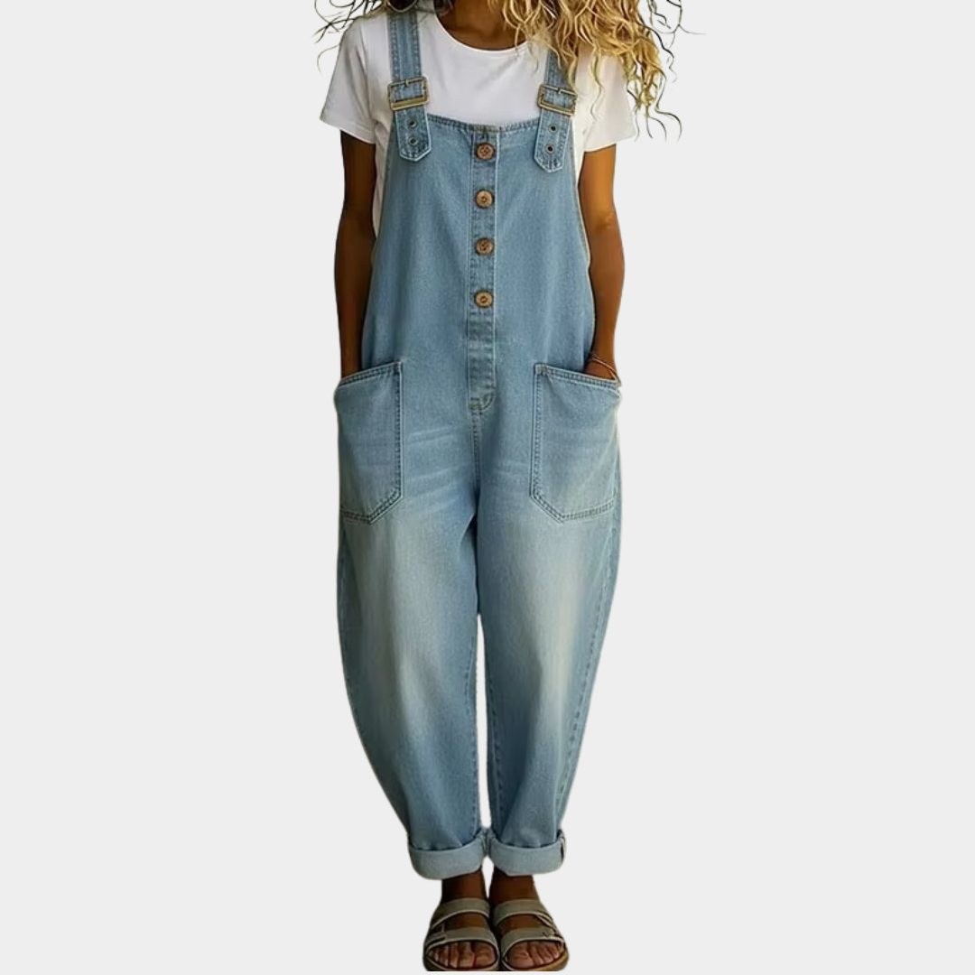 Ana - Retro Cotton Jumpsuit with Denim Aesthetic