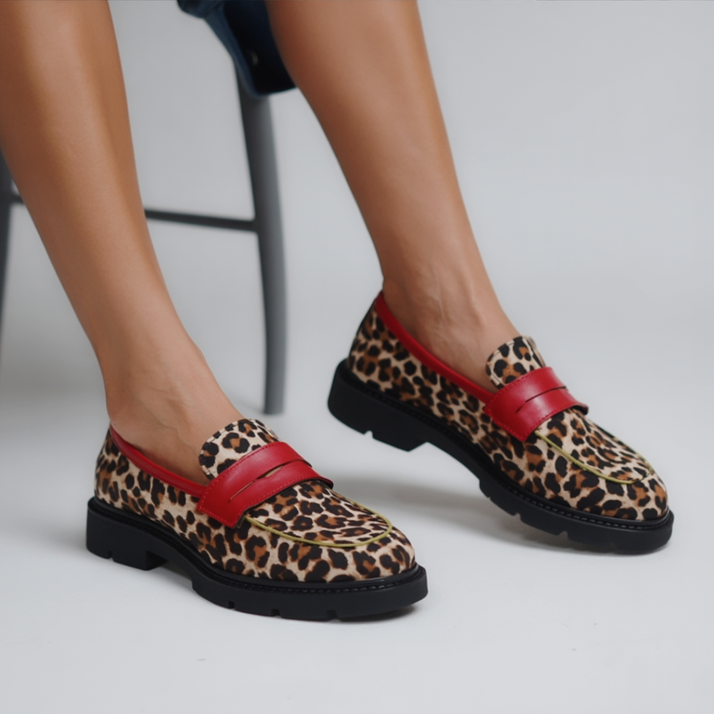 Marianna - Leopard Moccasins with Artificial Suede and Round Toe