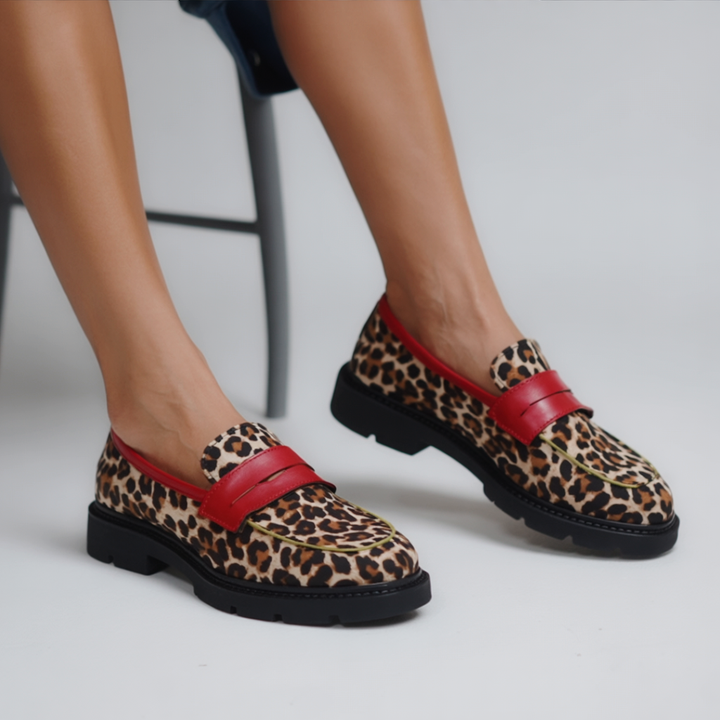 Marianna - Leopard Moccasins with Artificial Suede and Round Toe