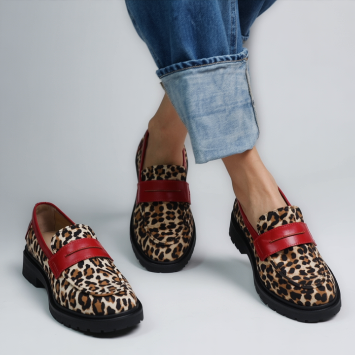 Marianna - Leopard Moccasins with Artificial Suede and Round Toe