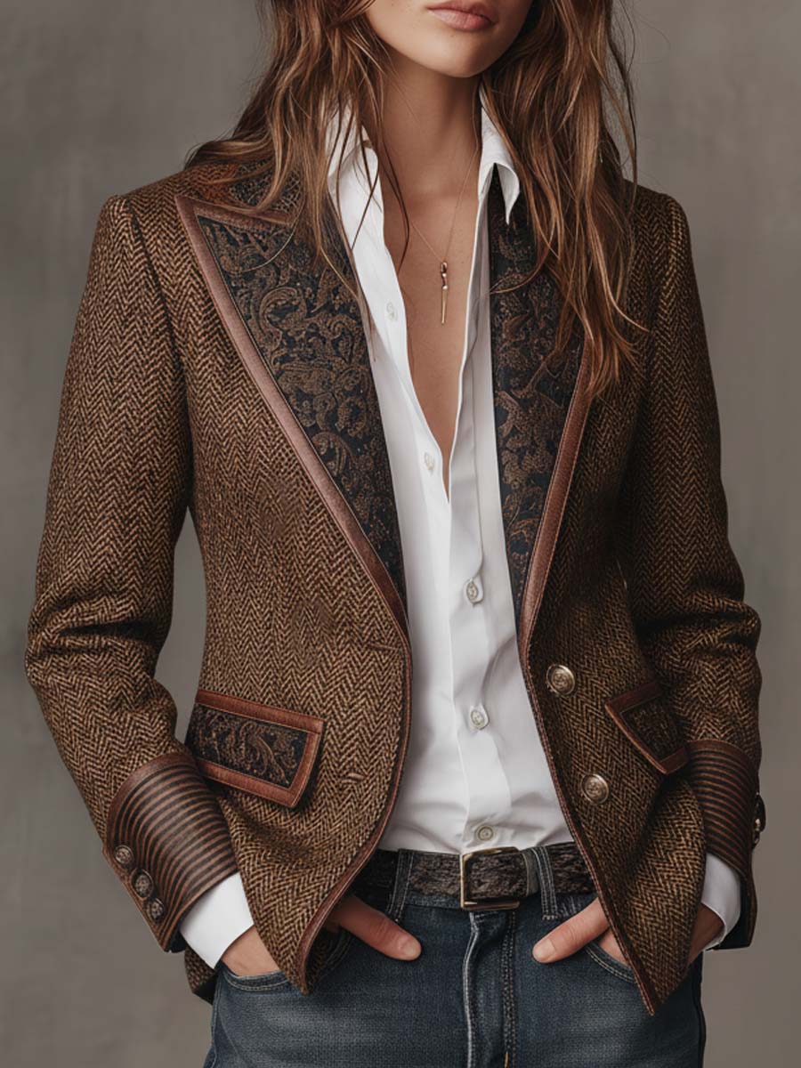 Hollis Chevron Patterned Blazer with Panel Detail