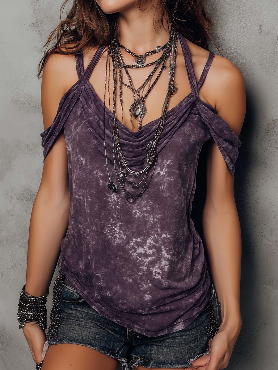 Vintage-Inspired Boho Tie-Dye Tank Top with Shoulder Straps