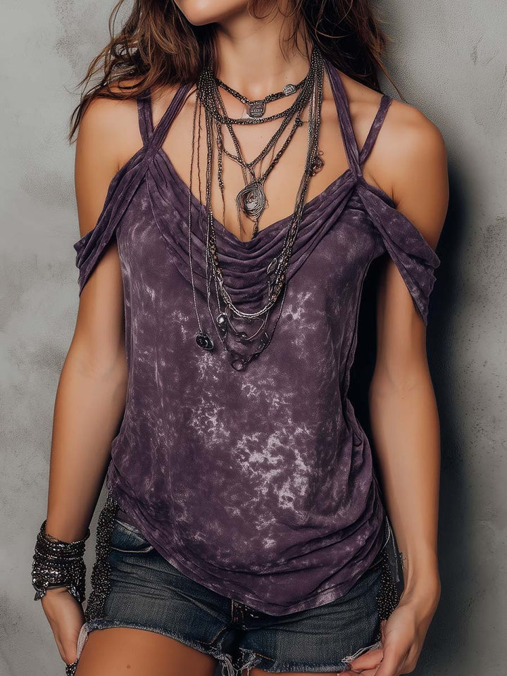Vintage-Inspired Boho Tie-Dye Tank Top with Shoulder Straps