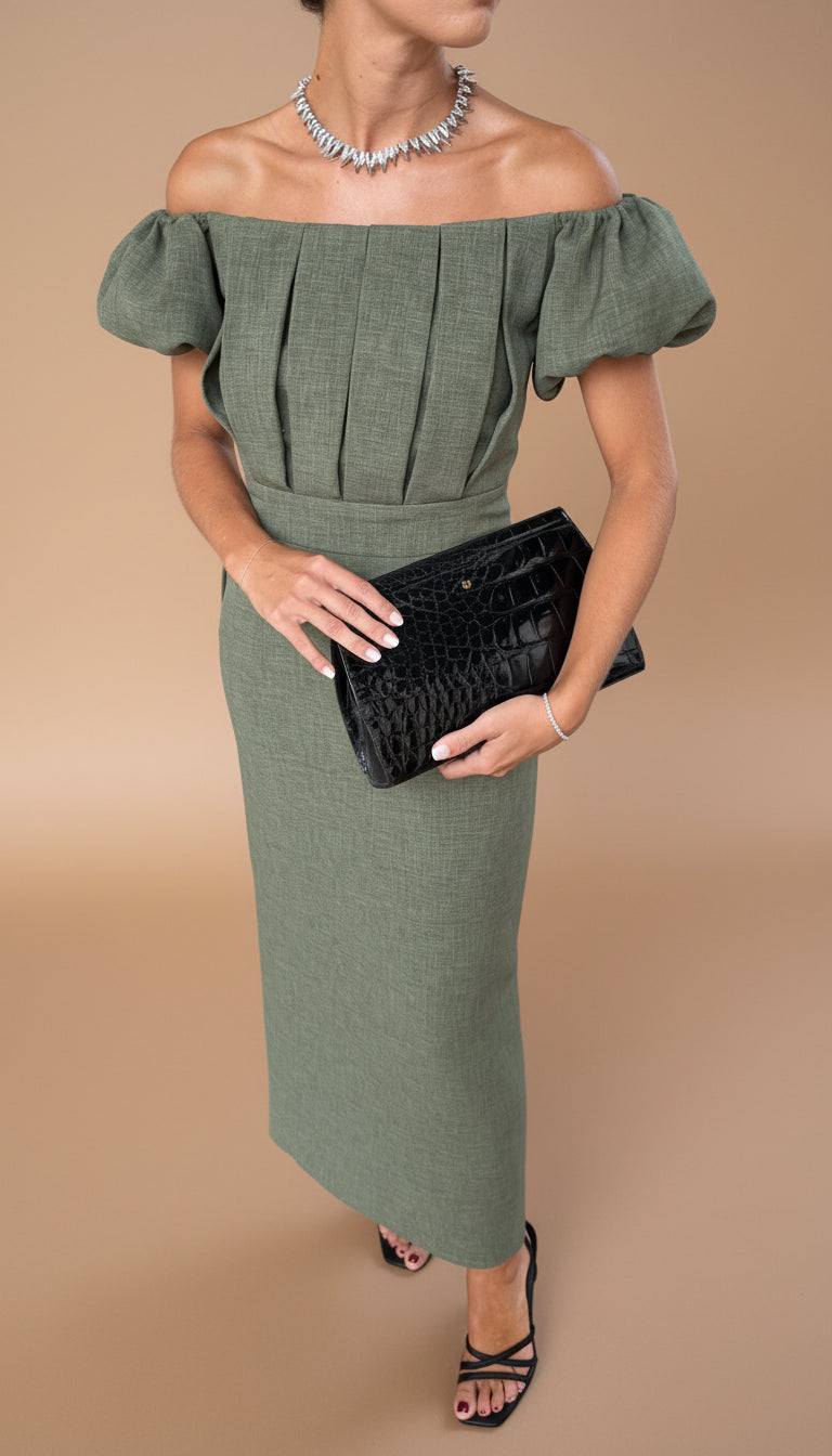 JASMINE | Sophisticated Midi Dress Featuring a Defined Waist and Classic Evening Elegance