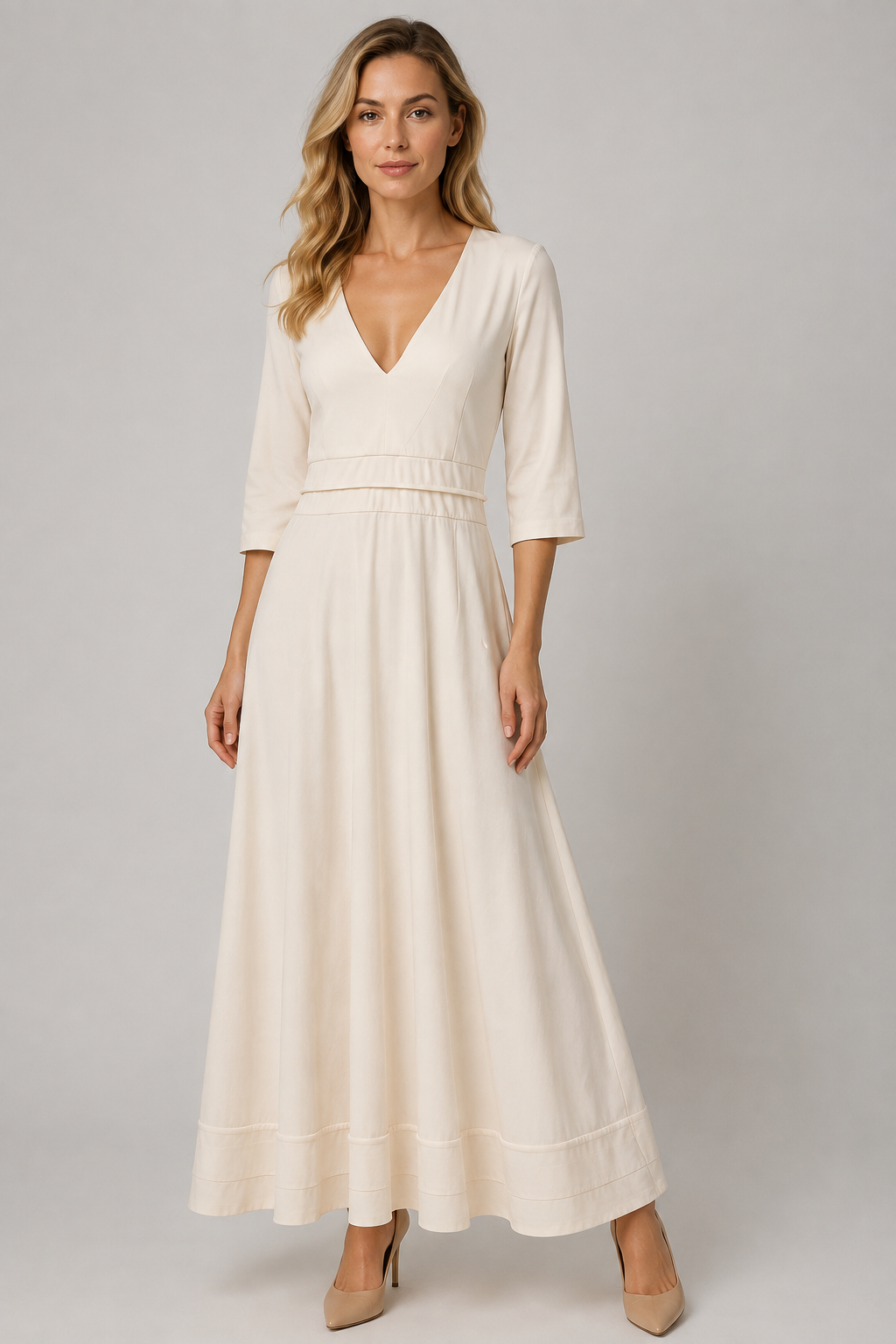 Estera | V-Neck Midi Dress with Accentuated Waist