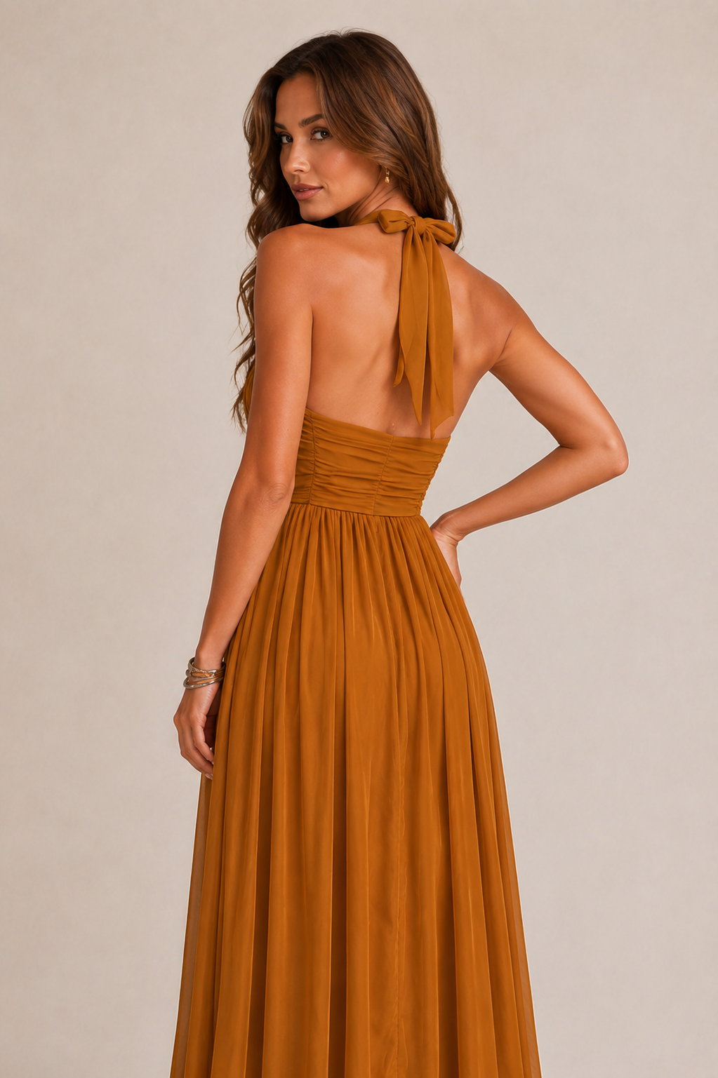 Bohuslava | Elegant Long Evening Gown with Plunging Neckline