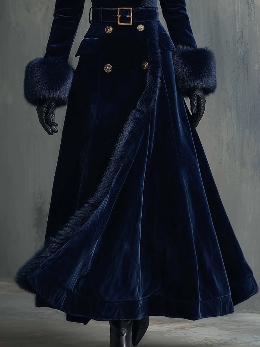 Chic Mid-Length Velvet Coat with Faux Fur Trim