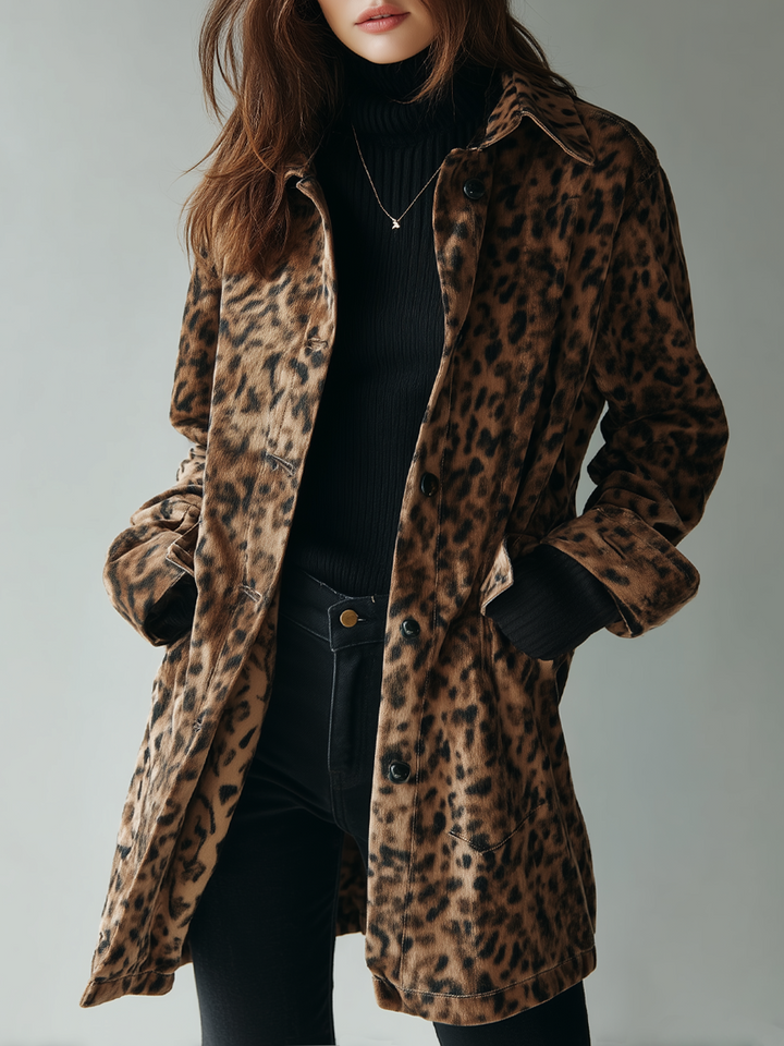Vintage Leopard Print Eco-Friendly Suede Jacket