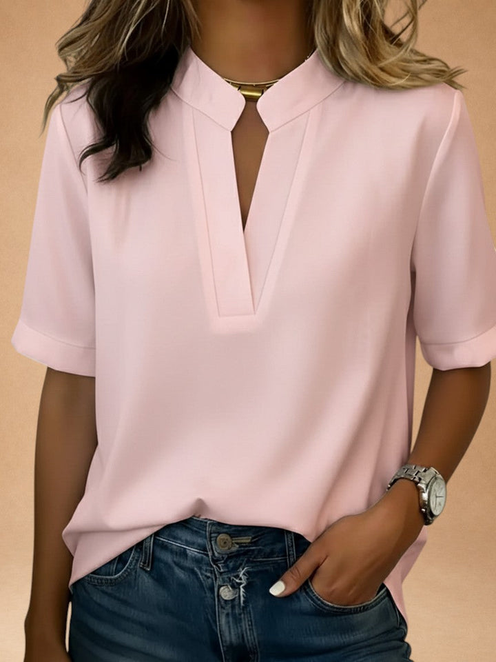 Margot | Short-Sleeved V-Neck Blouse with Gold Details