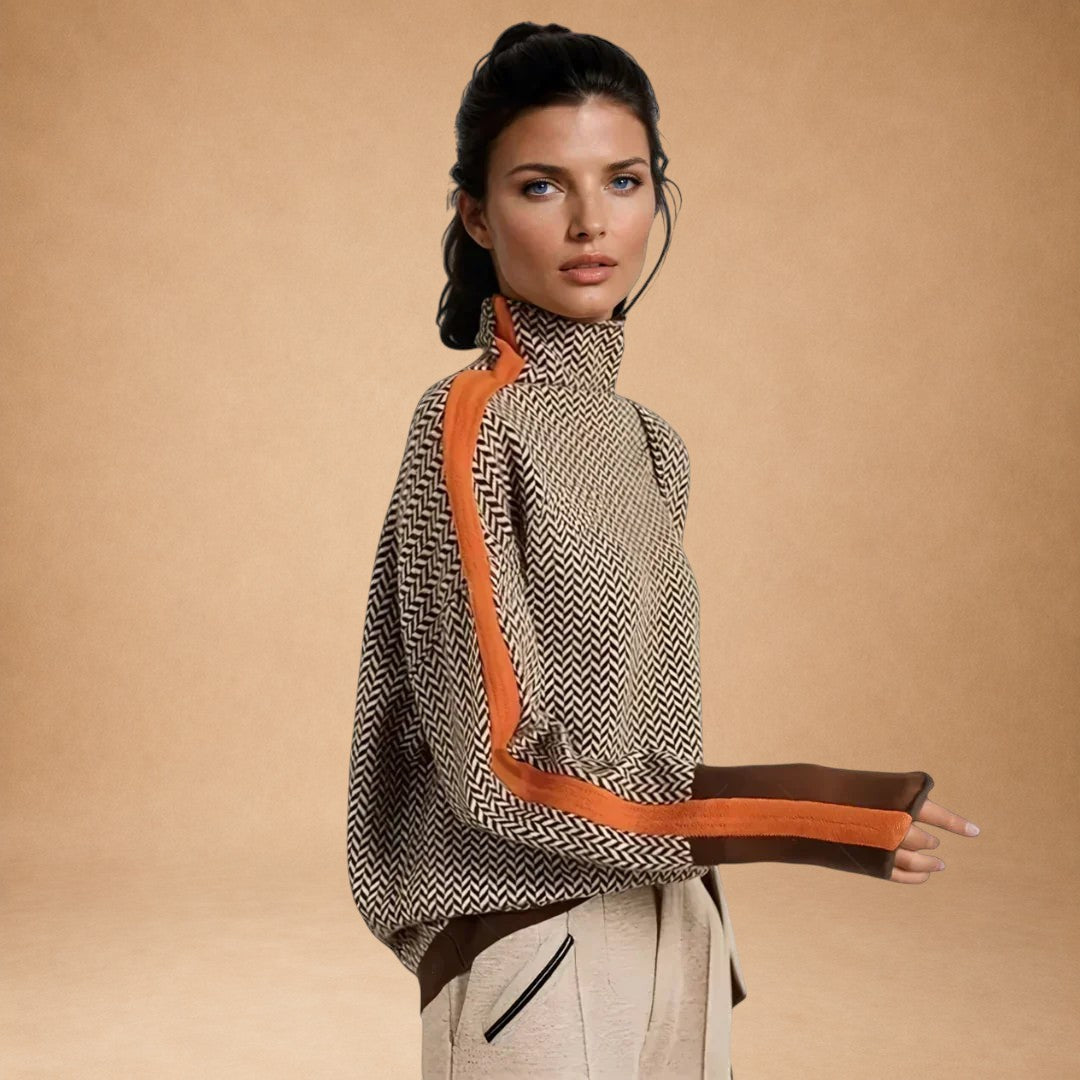 Aristoniki - Sweater with High Neck and Elegant Stripe Contrasts