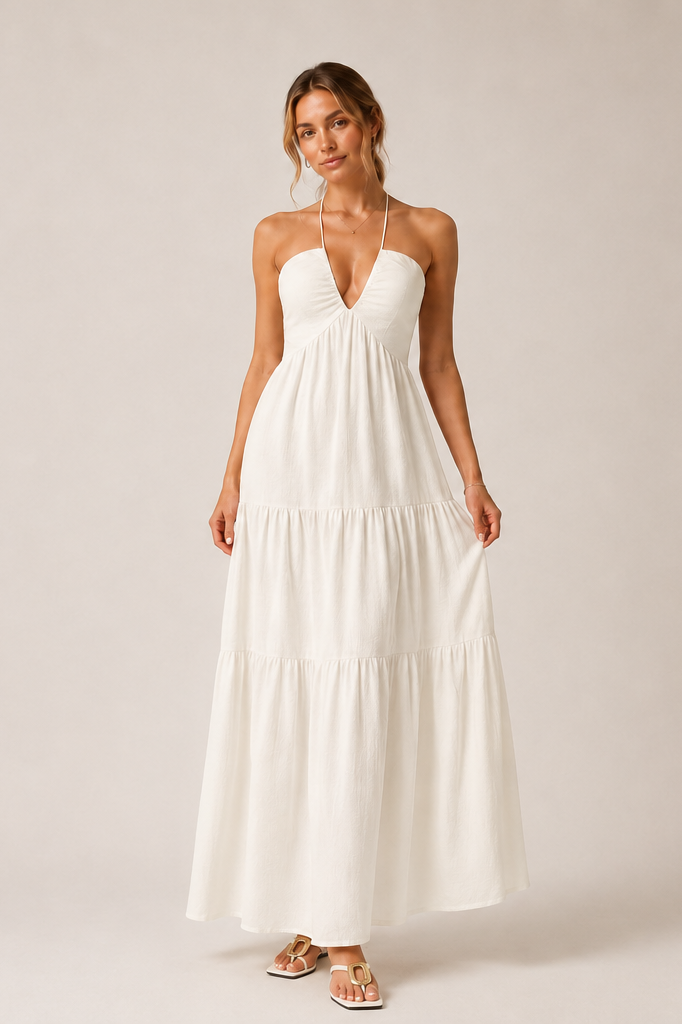 Andrea | Maxi Dress with Layered Design and Neck Tie