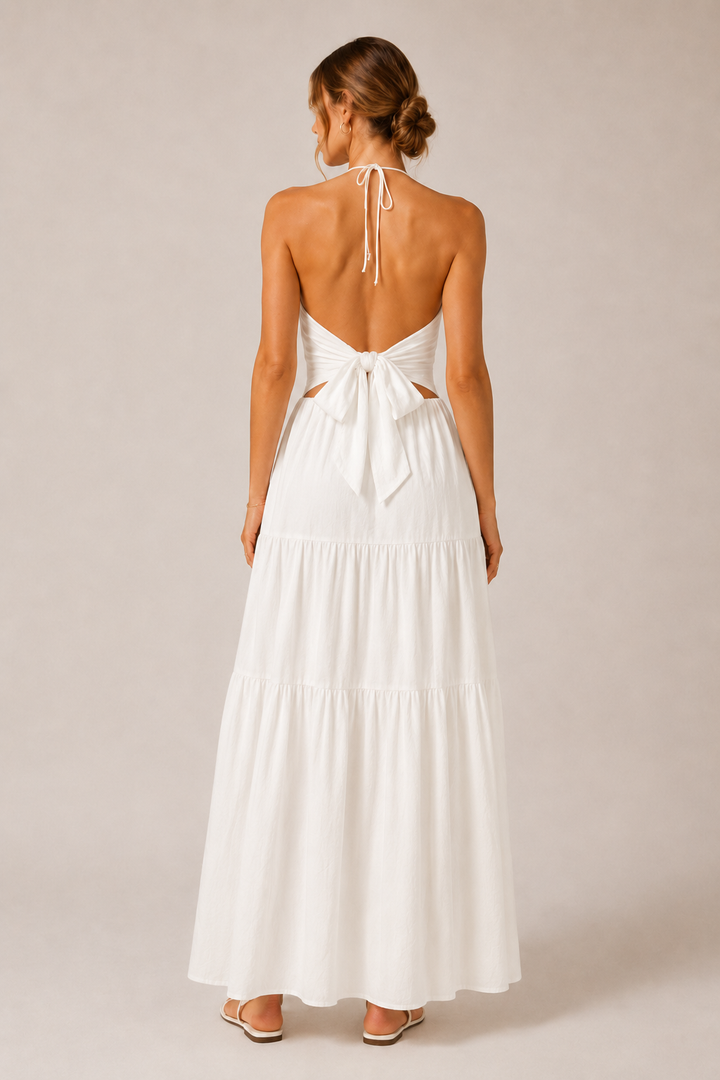 Andrea | Maxi Dress with Layered Design and Neck Tie