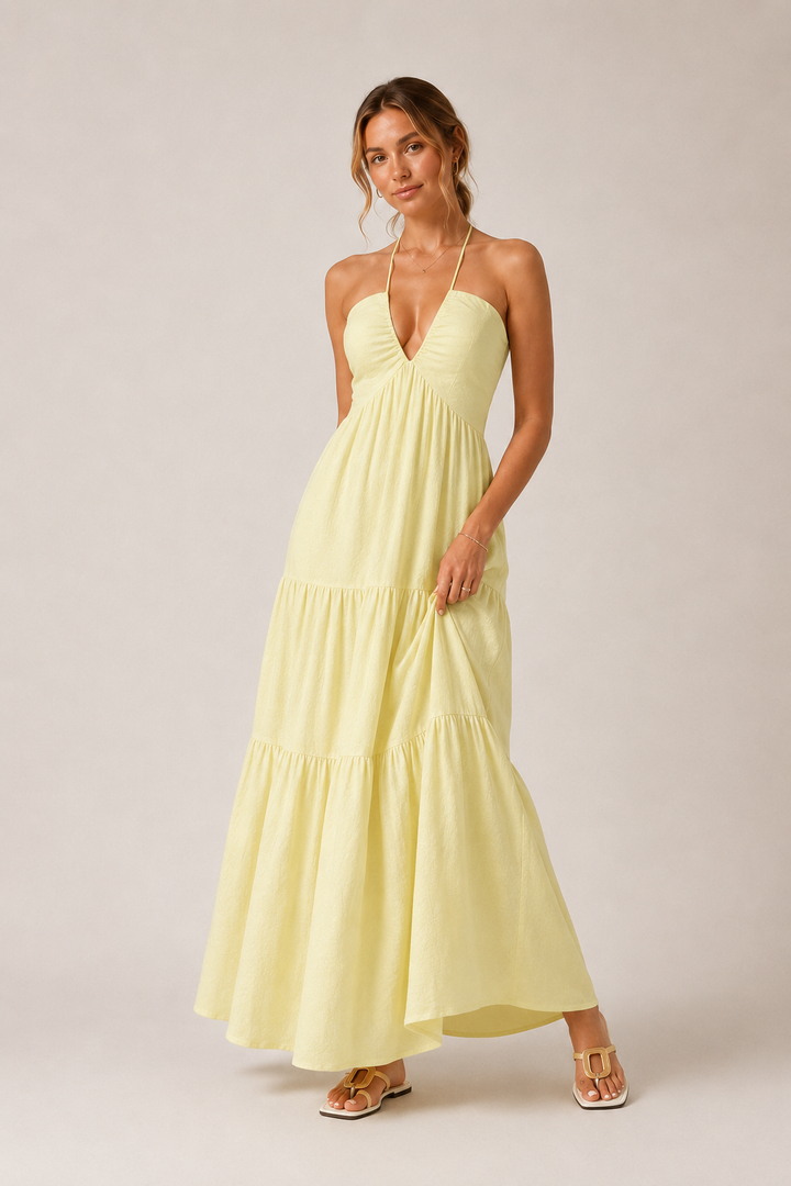 Andrea | Maxi Dress with Layered Design and Neck Tie