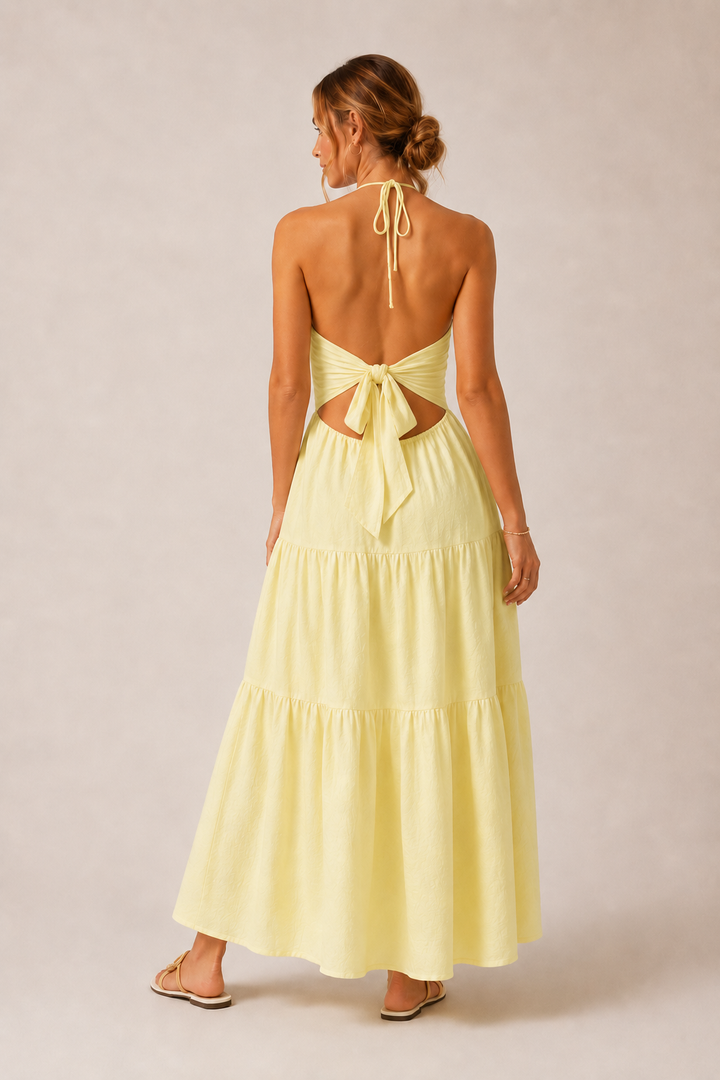 Andrea | Maxi Dress with Layered Design and Neck Tie