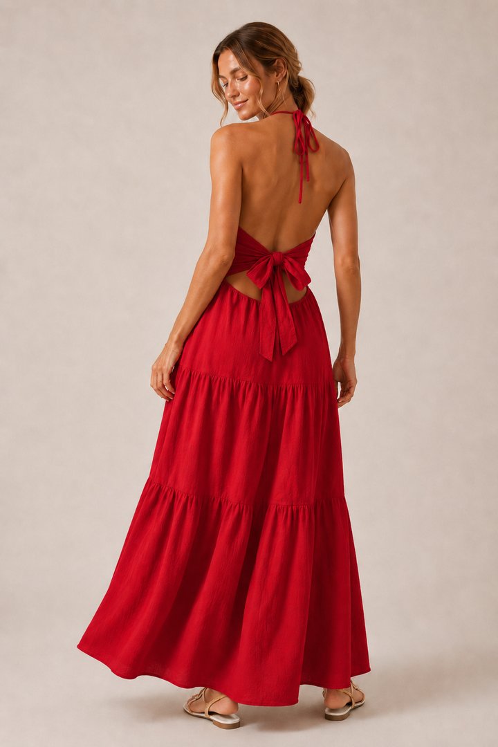 Andrea | Maxi Dress with Layered Design and Neck Tie