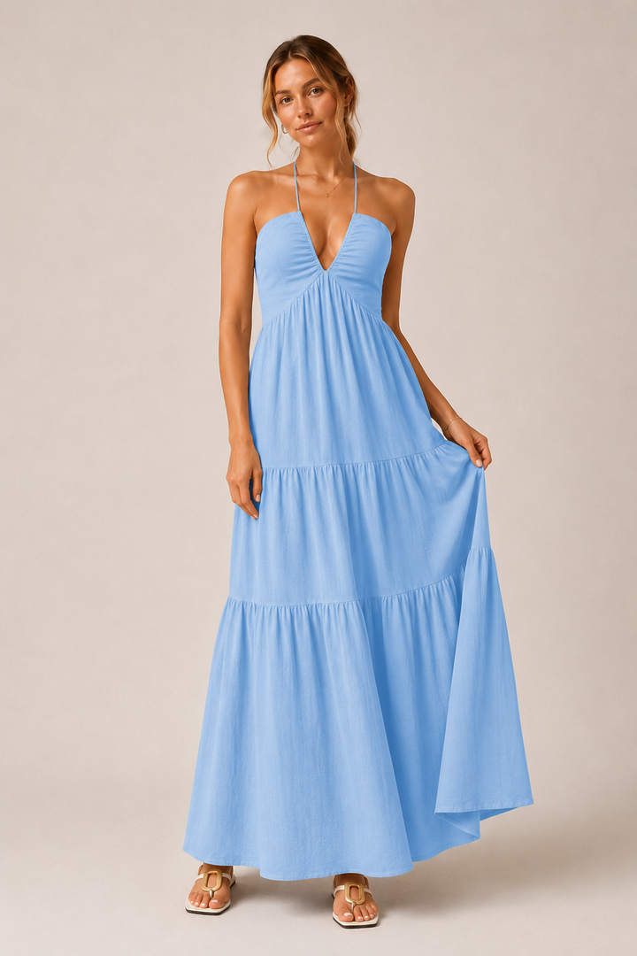 Andrea | Maxi Dress with Layered Design and Neck Tie