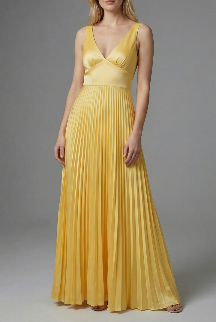 Brigita | Sunny Yellow Pleated Maxi Dress