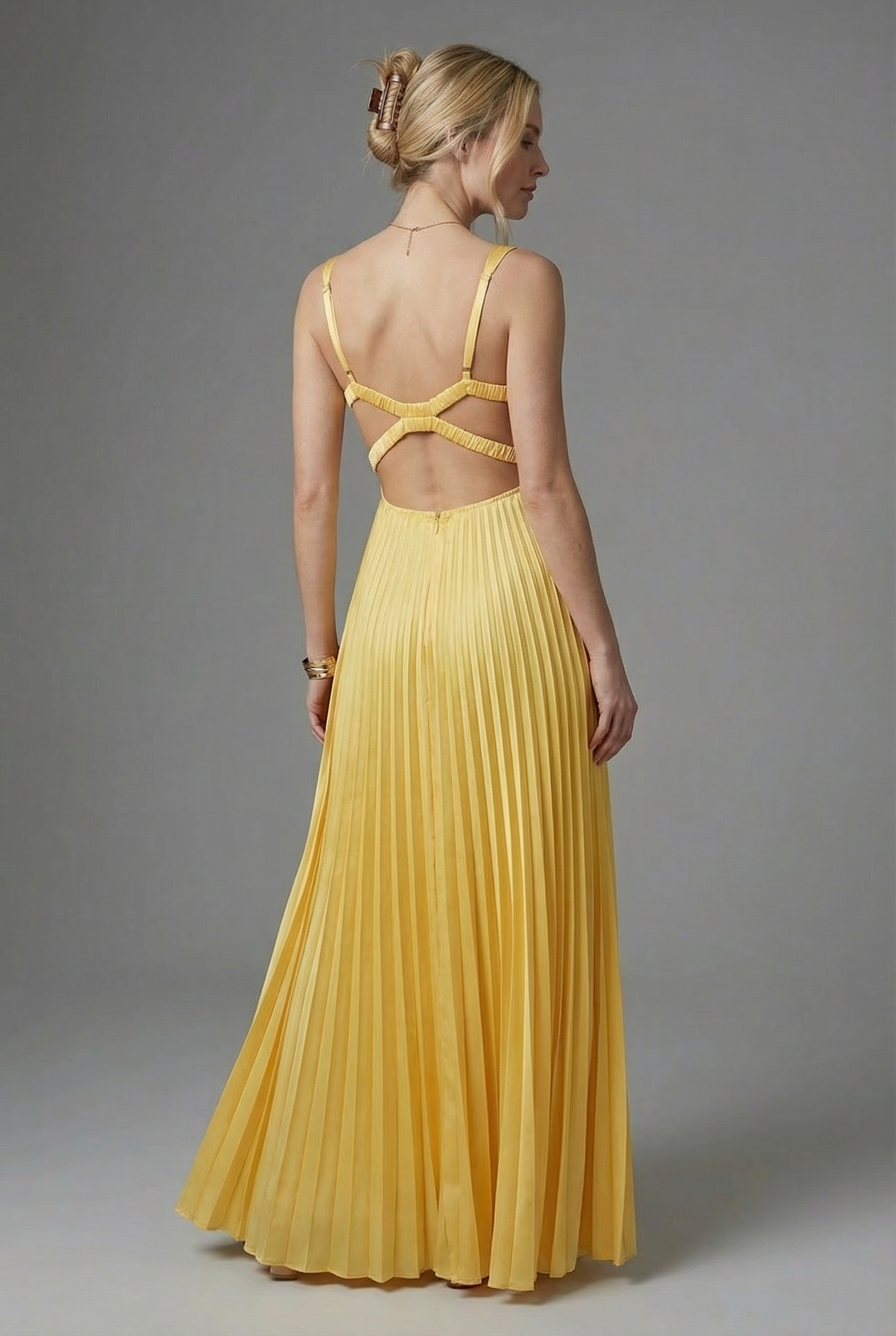 Brigita | Sunny Yellow Pleated Maxi Dress